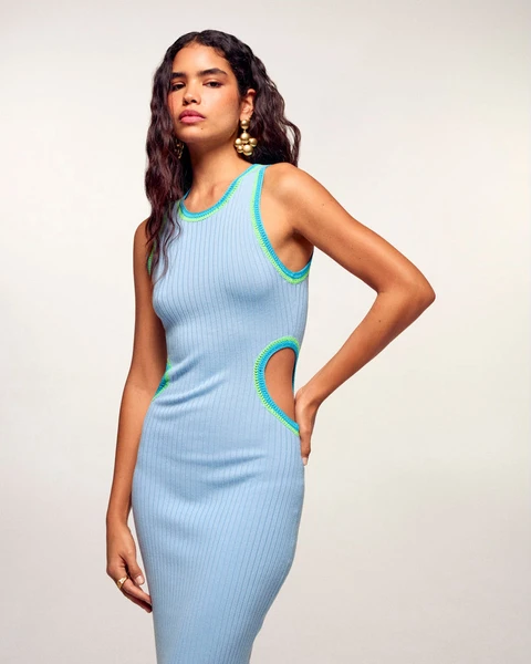 Robe Longue Ouverture sur les Côtés (S26/ FEMME/ Baby Blue / RWS)