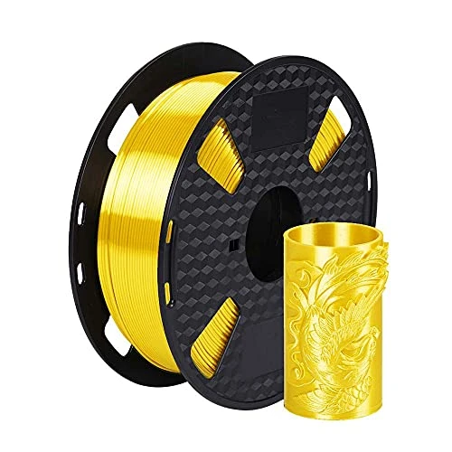 Filament PLA brillant jaune pour imprimante 3D - 1,75 mm - Bobine de 1 kg - Matériau d'impression 3D - Jaune métallique soyeux - Métal doré argenté - Cuivre PLA CC3D soie - Couleur jaune doré