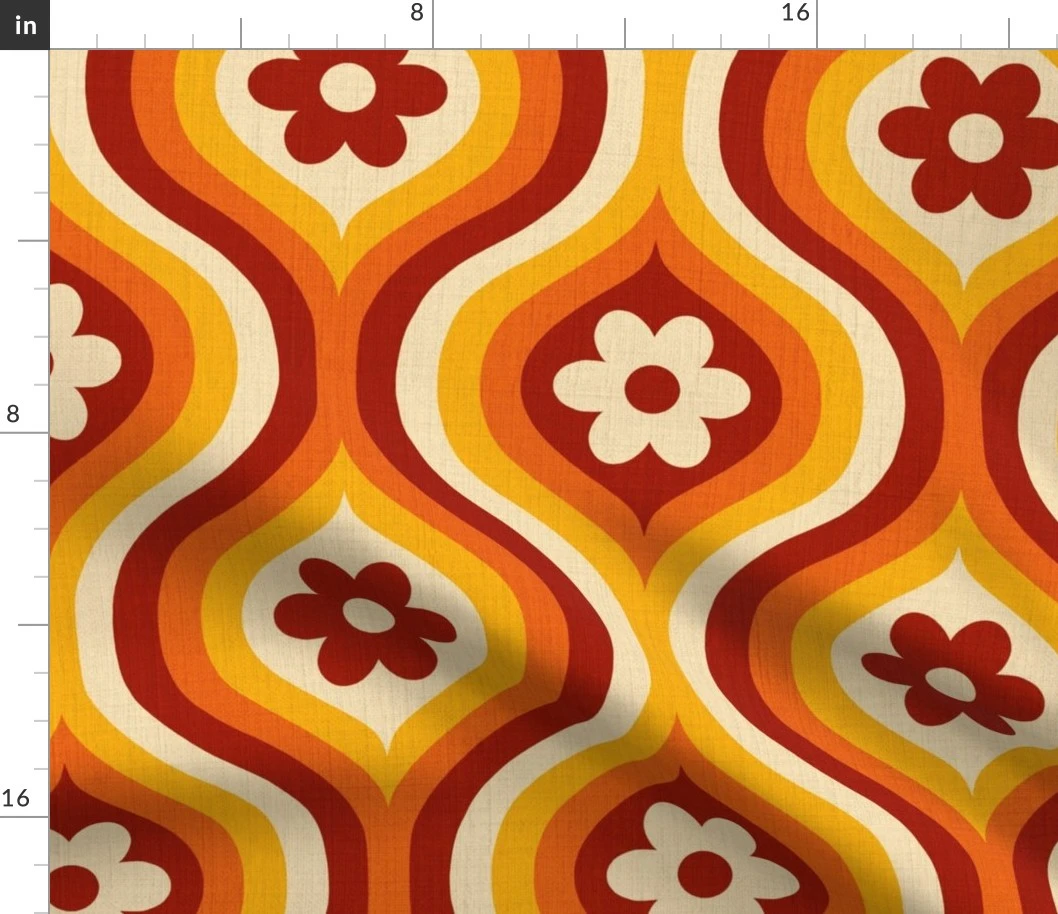 70s Groovy Daisy Ogee Fabric | Spoonflower