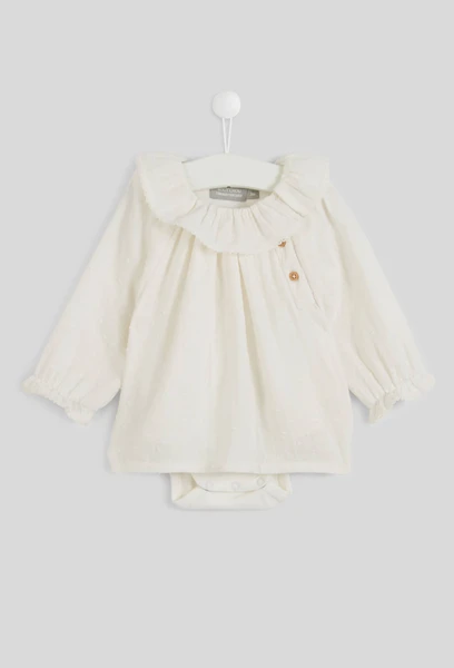 Body blouse manches longues uni en coton - 3 ou 6 mois