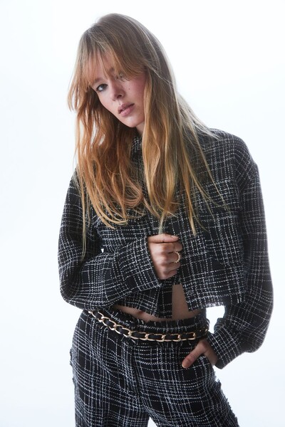 Veste-chemise en bouclette - Noir/carreaux - FEMME | H&M FR