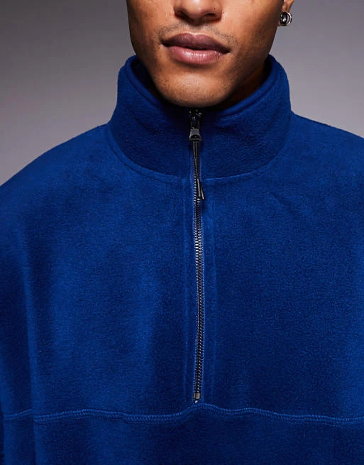 ASOS DESIGN - Sweat en polaire ultra-oversize à col cheminée zippé - Bleu