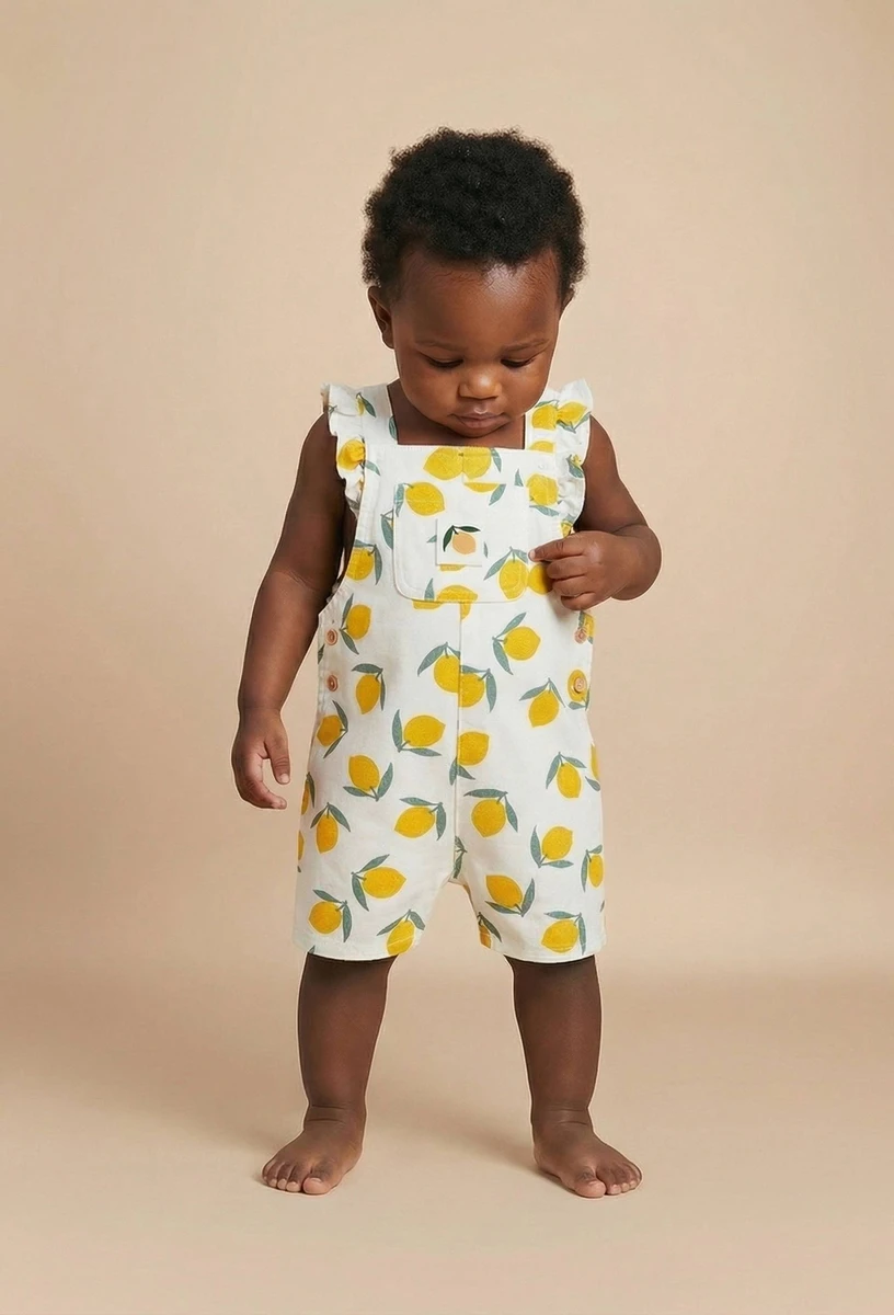 Salopette courte imprimée en coton BIO GOTS