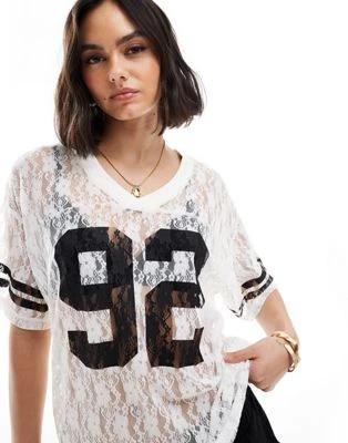 Miss Selfridge - Top style football en dentelle - Blanc