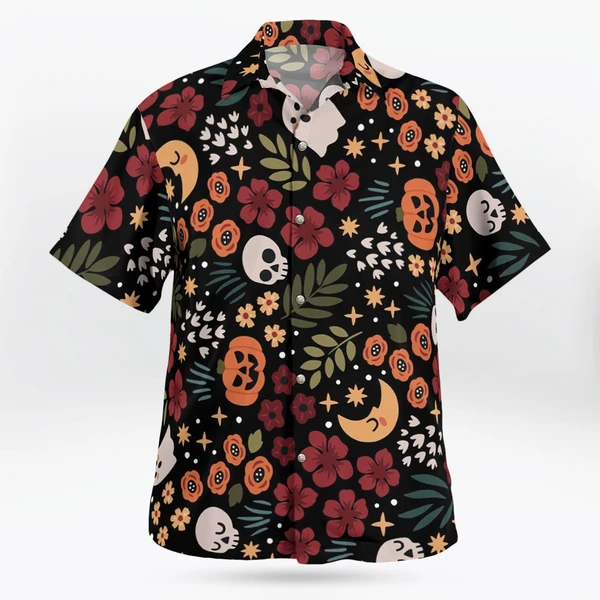 Halloween Skulls Pumpkin Floral Pattern Hawaiian Shirt - Tropi Hawaiian Shirts