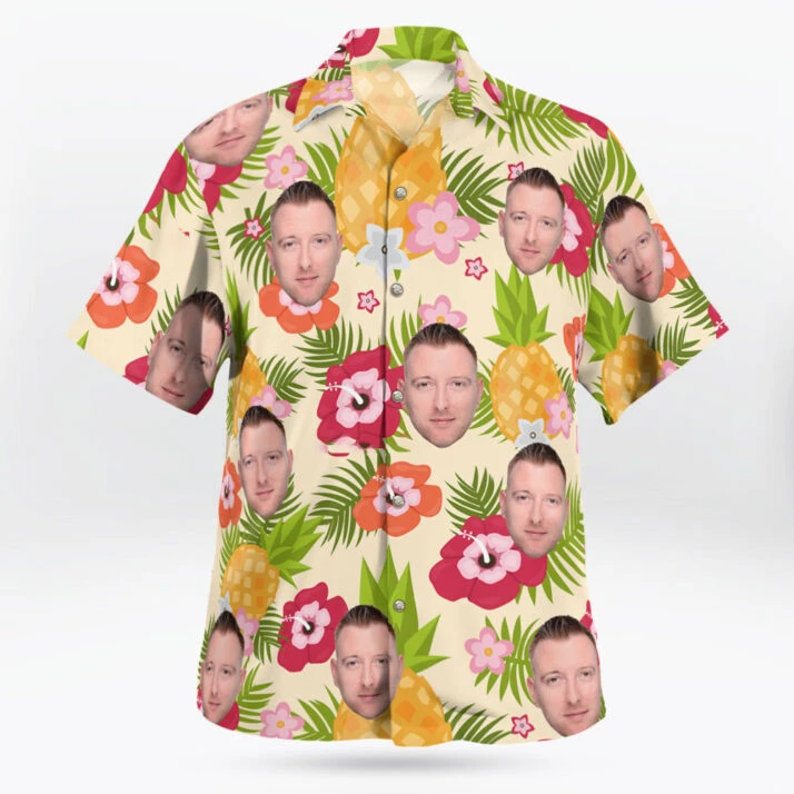 Custom Hawaiian Shirt with Pineapple and Floral Print – Personalized Aloha Beach Shirt Unisex