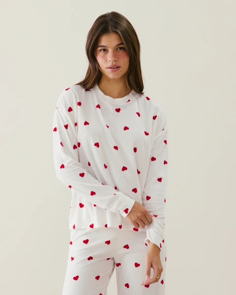 Ensemble de pyjama en velours motifs cœurs