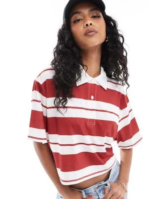 ASOS DESIGN - Polo crop top rayé style rugby - Rouge