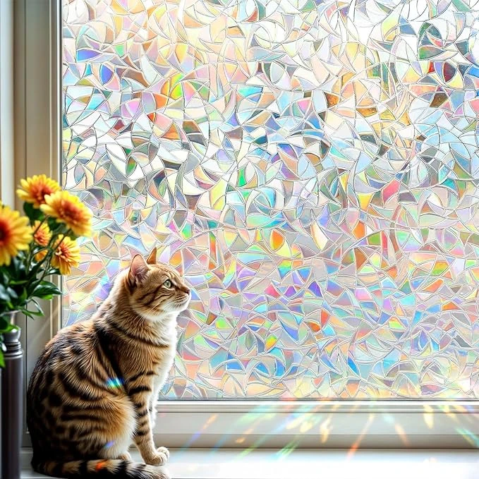 DARUITE Film Occultant Fenêtre Effet Arc-en-Ciel, 44.3 x 200 cm Électrostatique Anti-Ultraviolet Décoration Film Fenêtre Anti-Regard, Convient pour Bureau et Salon