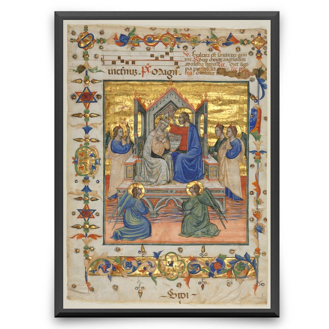 Leaflet from Book of Hours, 1420 Print Wall Decor - Stretched Canvas - Medieval or Renaissance Art - Home, Church, Classroom Decor HS2307