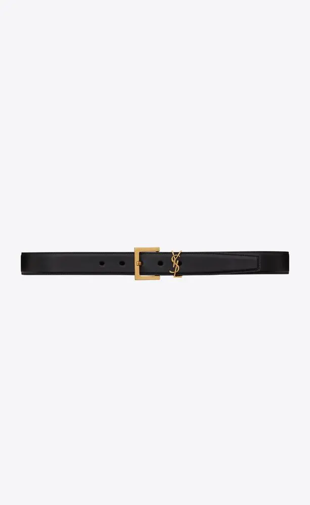 Ceinture YSL à boucle carrée en cuir lisse