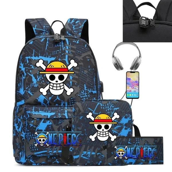 SET 3PCS One Piece Luffy Strawhat Backpack Anime | One Piece Universe Store