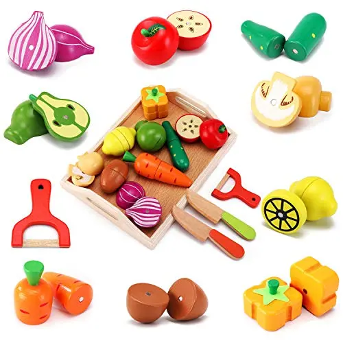 CARLORBO Jouet en Bois Montessori Cuisine en Bois Nourriture pour Enfants - Aliments Bois Fruit et Légumes Jouets, Jouets Enfants Cadeau