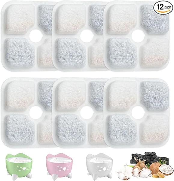 12 Pcs Filtre Fontaine Eau Chat, Filtre Fontaine à Eau pour Chats, Filtre Fontaines Chat pour Catit Pixi Animaux de Compagnie