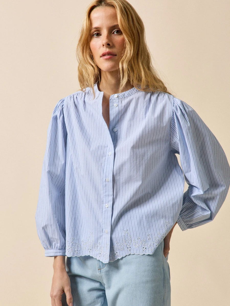 Blouse rayée brodée femme