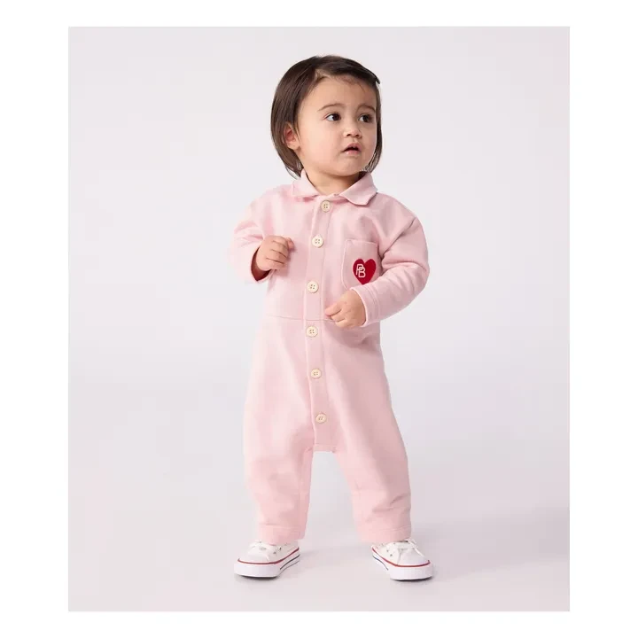 Combinaison Pompiste Cœur Coton Bio | Rose