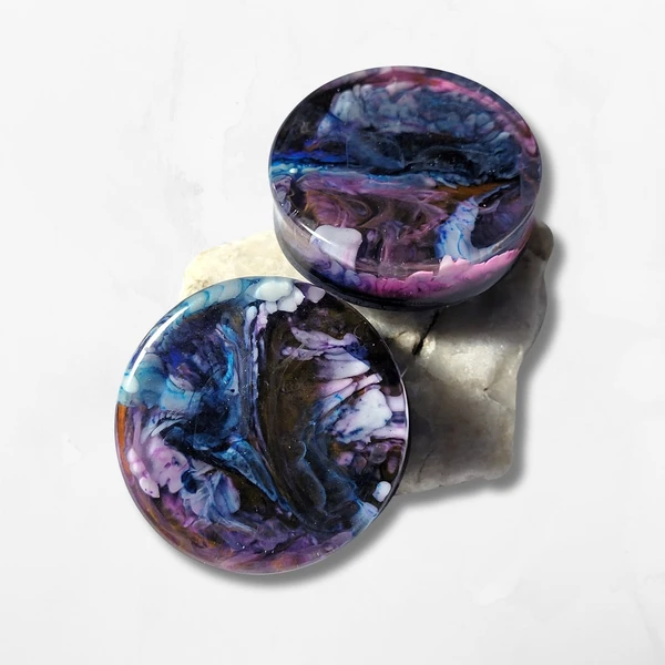 Midnight Mist Double Flared Plugs 4 to 50mm Stretched Ear Jewellery Body Mods Night Dusk Mother Nature Inspired Unique Handmade