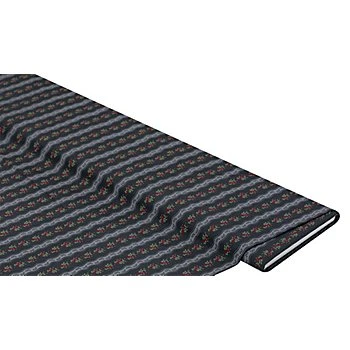 Tissu coton « vrilles et roses », noir/multicolore