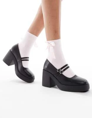 SEQWL - Audi - Chaussures à talon compensé avec bride à lanières - Noir