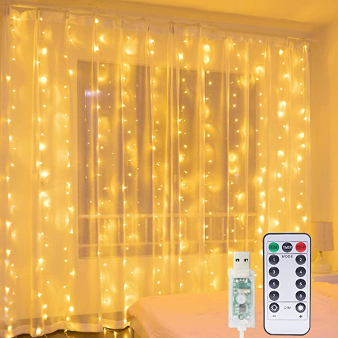 Guirlande Sapin Anpro Rideau Lumineux 3m X 3m - 300 LEDs USB Guirlande Rideau Lumineuse Avec 8 Modes D'éclairage Pour Decoration Noel Interieur/Chambre/Fenêtre/Anniversaire/Fête (Blanc Froid Guirlande Lumineuse