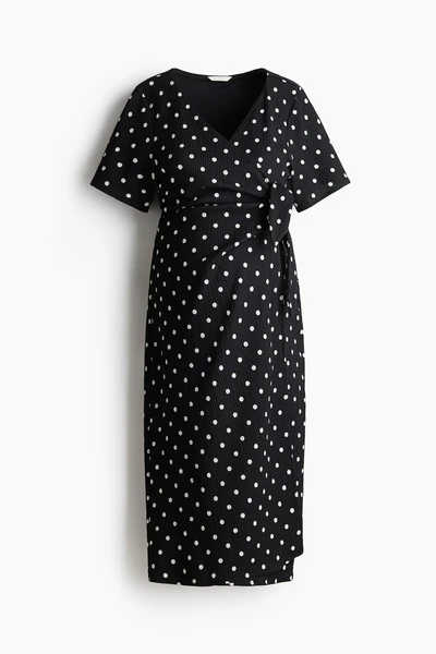 MAMA Robe portefeuille froissée - Noir/pois - FEMME | H&M FR