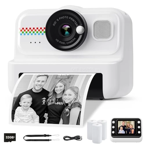 HiMont Appareil Photo Instantané Enfants, 1080P Appareil Photo Numérique Enfant &amp; Caméra Vidéo avec Carte de 32GB &amp; 3 Rouleaux de Papier d'impression, Cadeaux pour Garçons &amp; Filles de 3 à 12 Ans