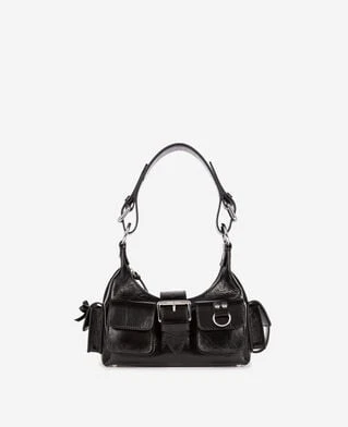 Sac Amelia small en cuir craquelé noir| The Kooples