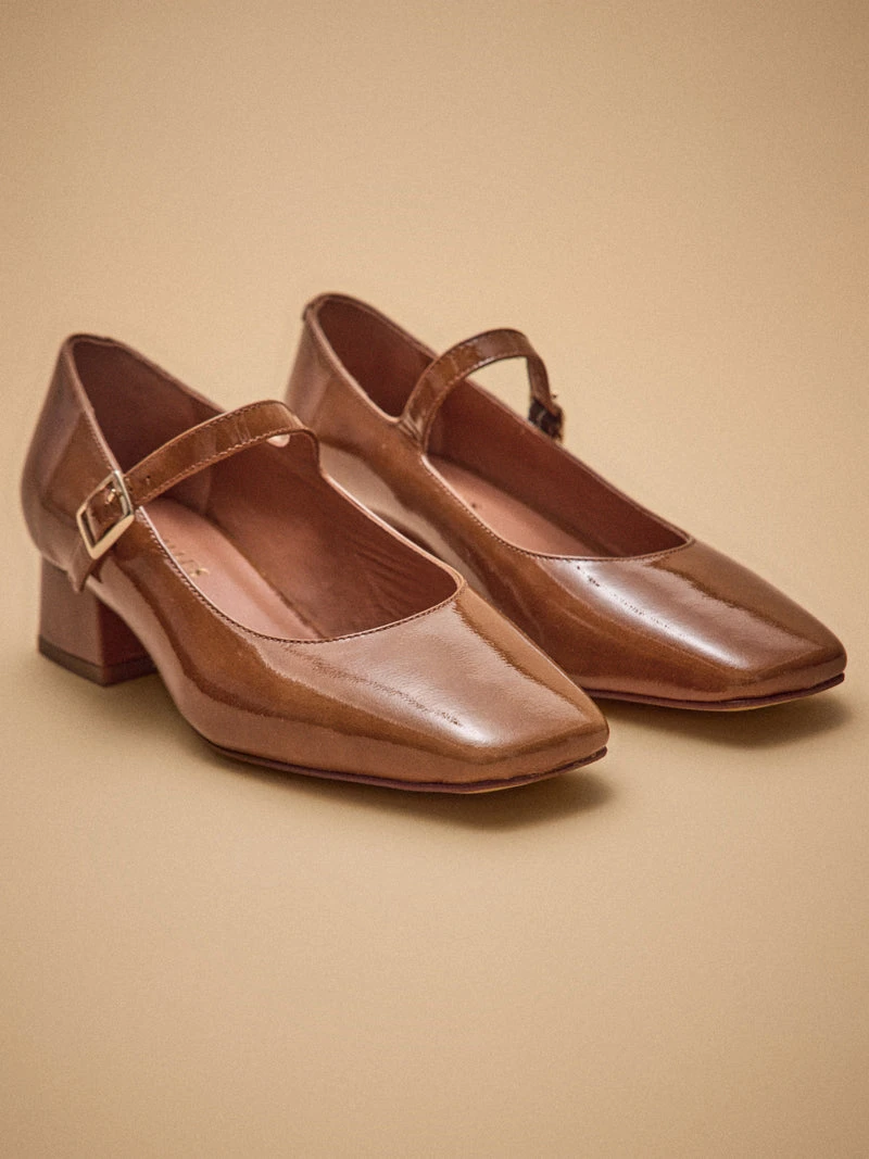 Salomés à talon cuir vernis femme
