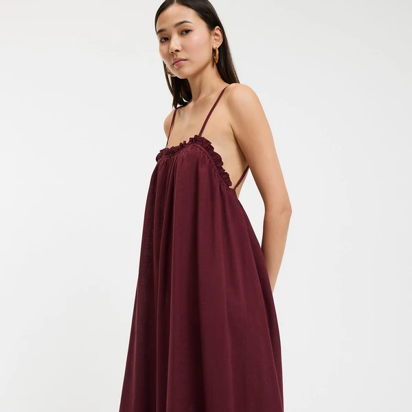 Robe évasée, longue, fines bretelles