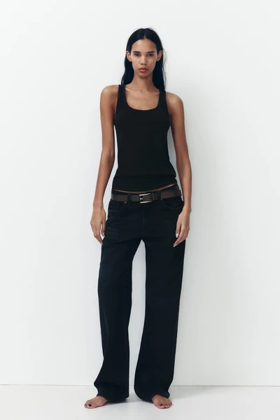 JEAN TRF COUPE LARGE À TAILLE MI-HAUTE LONG