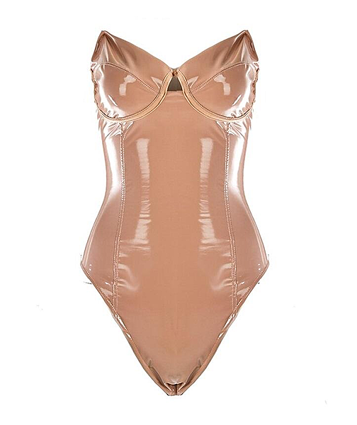 Thessalonia Wet Look Bodysuit Nude