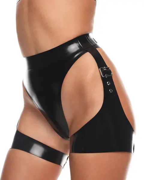 Belt with Garters "Stella007" Black size 2XL silver