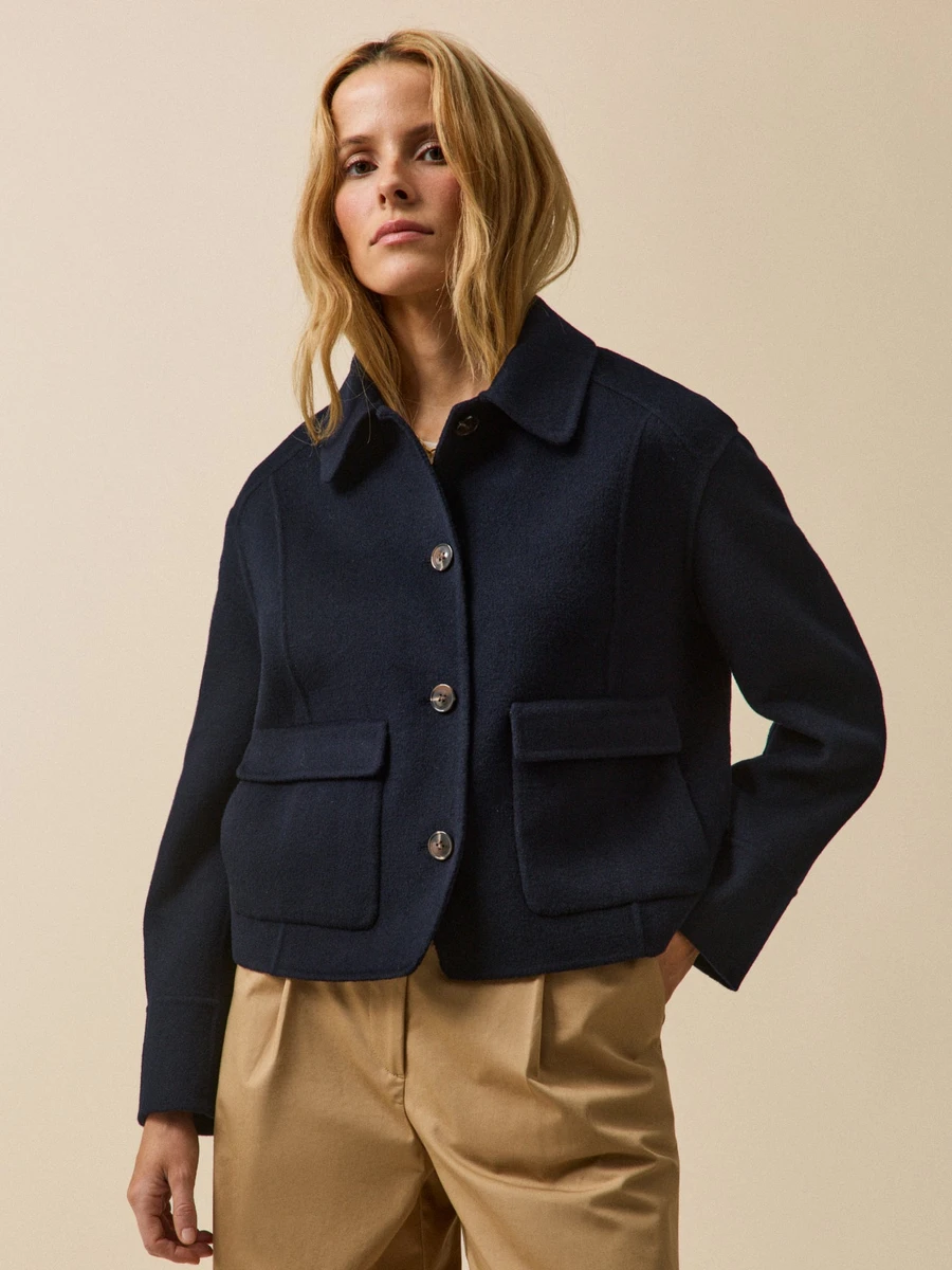 Veste boutonnée lainage double face femme