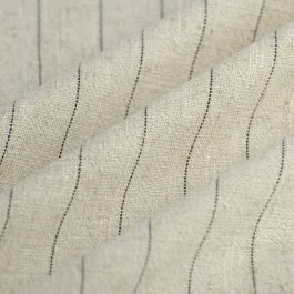 Tissu toile viscose lin fine rayure noir écru