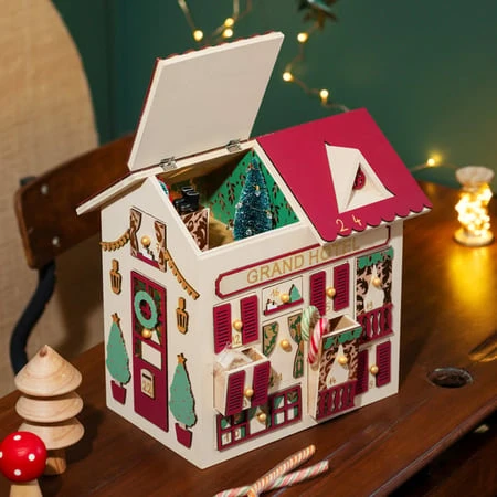Calendrier de l'Avent maison 3D en bois - 27x17,5x30 cm