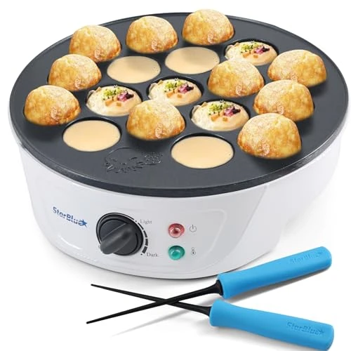 StarBlue Takoyaki Maker Machine électrique avec pics Takoyaki gratuits - Contrôle de la température - 18 trous - 220 V, 60 Hz, 700 W - Prise UK Adaptateur De Prise Europeenne Inclus