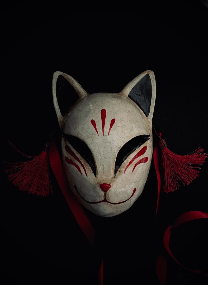 Fabriqué sur commande. Masque Kitsune. Masque d’anime. Costume de cosplay. Masque de renard japonais.