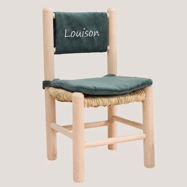 Chaise paille enfant Trendy - Velours côtelé vert