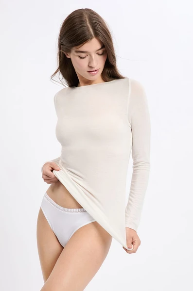 T-shirt thermique col bateau avec cachemire