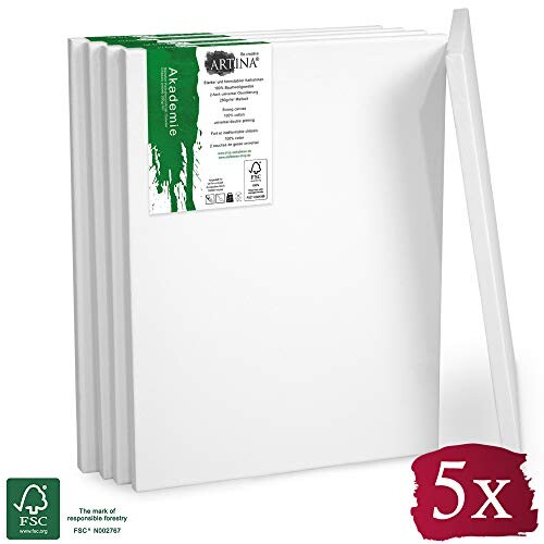 Artina - Châssis entoilé certifié FSC® - Toile à Peindre - Akademie - Qualité Fine - Apprêtée 2 Fois - Lot de 5-20x30cm - 280g/m²