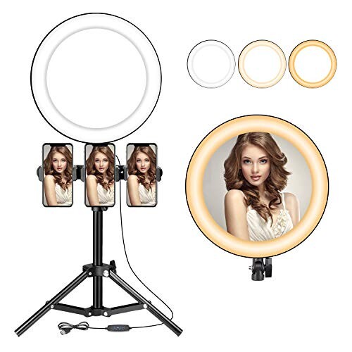 Ring Light, 10" LED Anneau Lumineux avec Trépie 3 Couleur Modes et 10 Luminosité,Ring Light pour Photo Studio Maquillage /Vidéo/Youtube/TikTok/ Diffusion en Direct