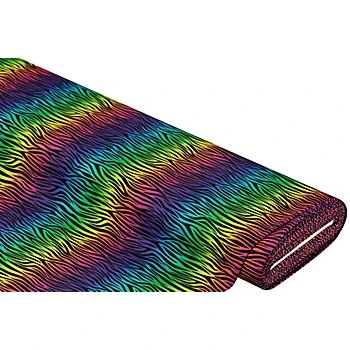 Tissu jersey extensible « zèbre », noir/multicolore