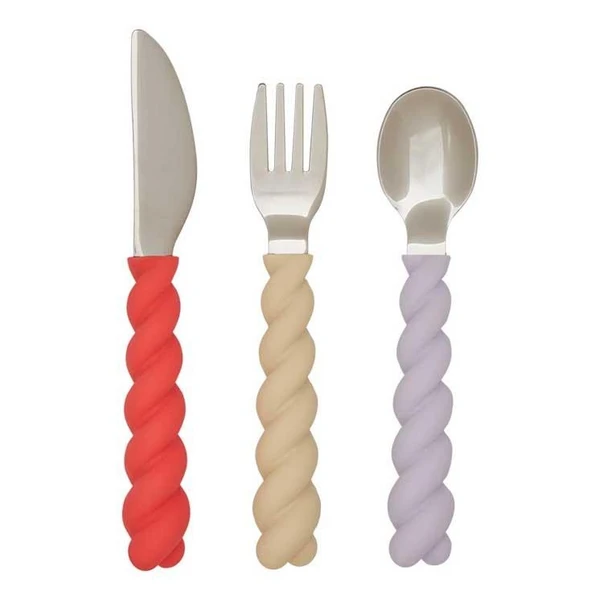 OYOY Mellow bestek set van 3 Lavender, Vanilla, Cherry Red