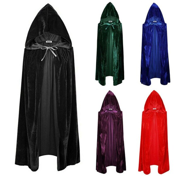 Cape en velours pour adultes, costume médiéval avec capuche, déguisement sorcier, Wicca et Vampire de Royaume-Uni