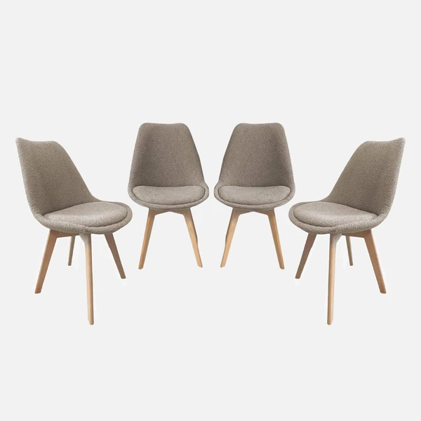 Lot de 4 chaises scandinaves revêtement bouclette texturée taupe | sweeek