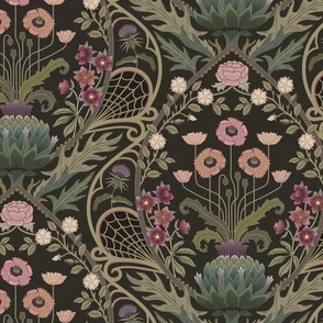 Art Nouveau Poppies - dark and moody Fabric | Spoonflower