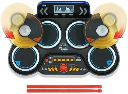 VTech - Kidi DJ Drums, Batterie Électronique Enfant avec Pads Lumineux, Cymbales, Baguettes, Bluetooth, Prise Jack pour Casque, Apprentissages et Jeux, Cadeau Enfant Dès 6 Ans - Contenu en Français