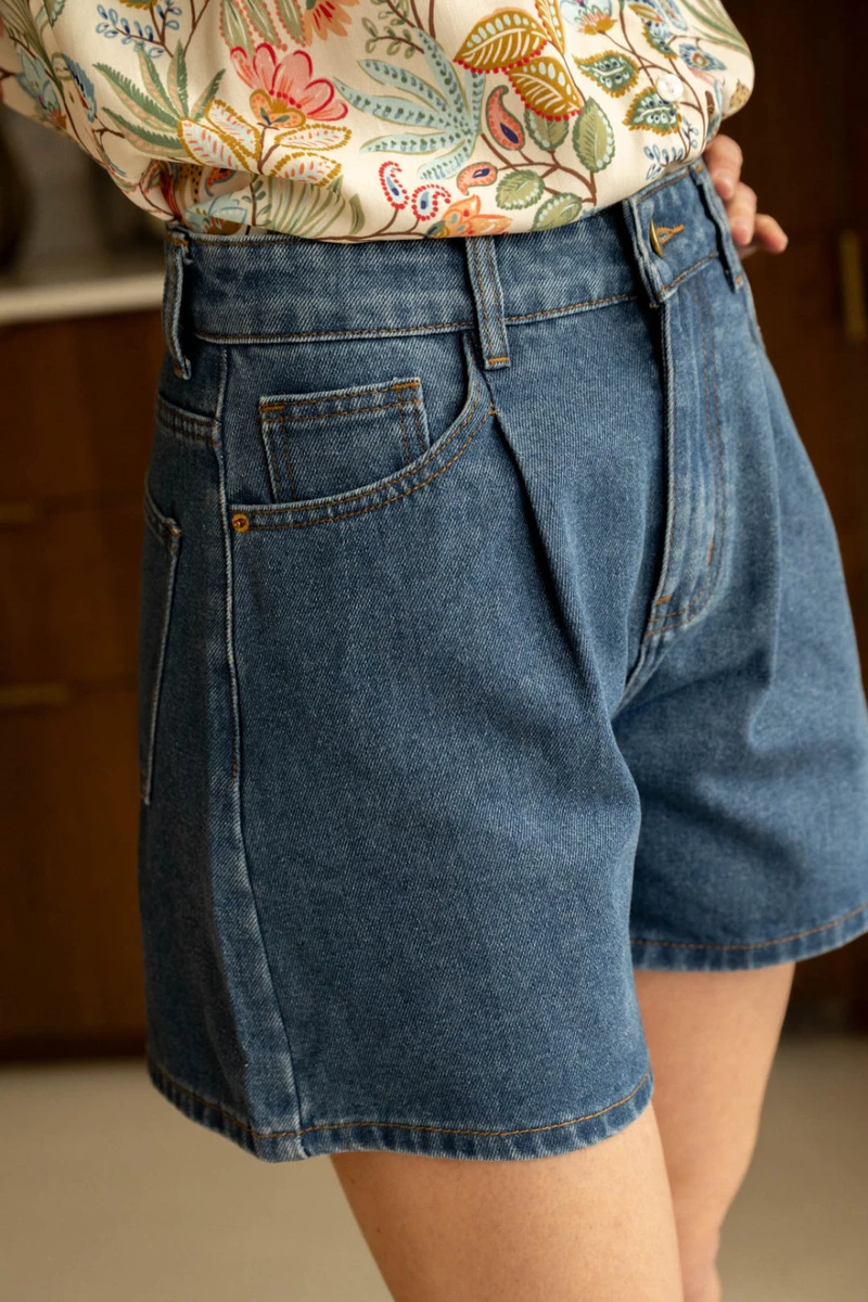 Short En Jean Coupe Large - Bleu - Boutique Libertie