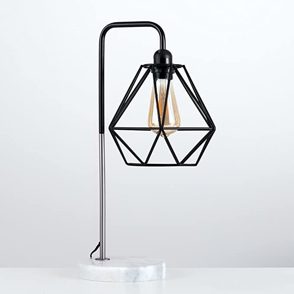 MiniSun Lampe de Table à Poser"Talisman". Aspect Rétro - Design Classique en Combinaison de Noir & Nickel avec Pied en Marbre Blanche & Gris avec Abat Jour Géométrique en Noir: Amazon.fr: Cuisine & Maison