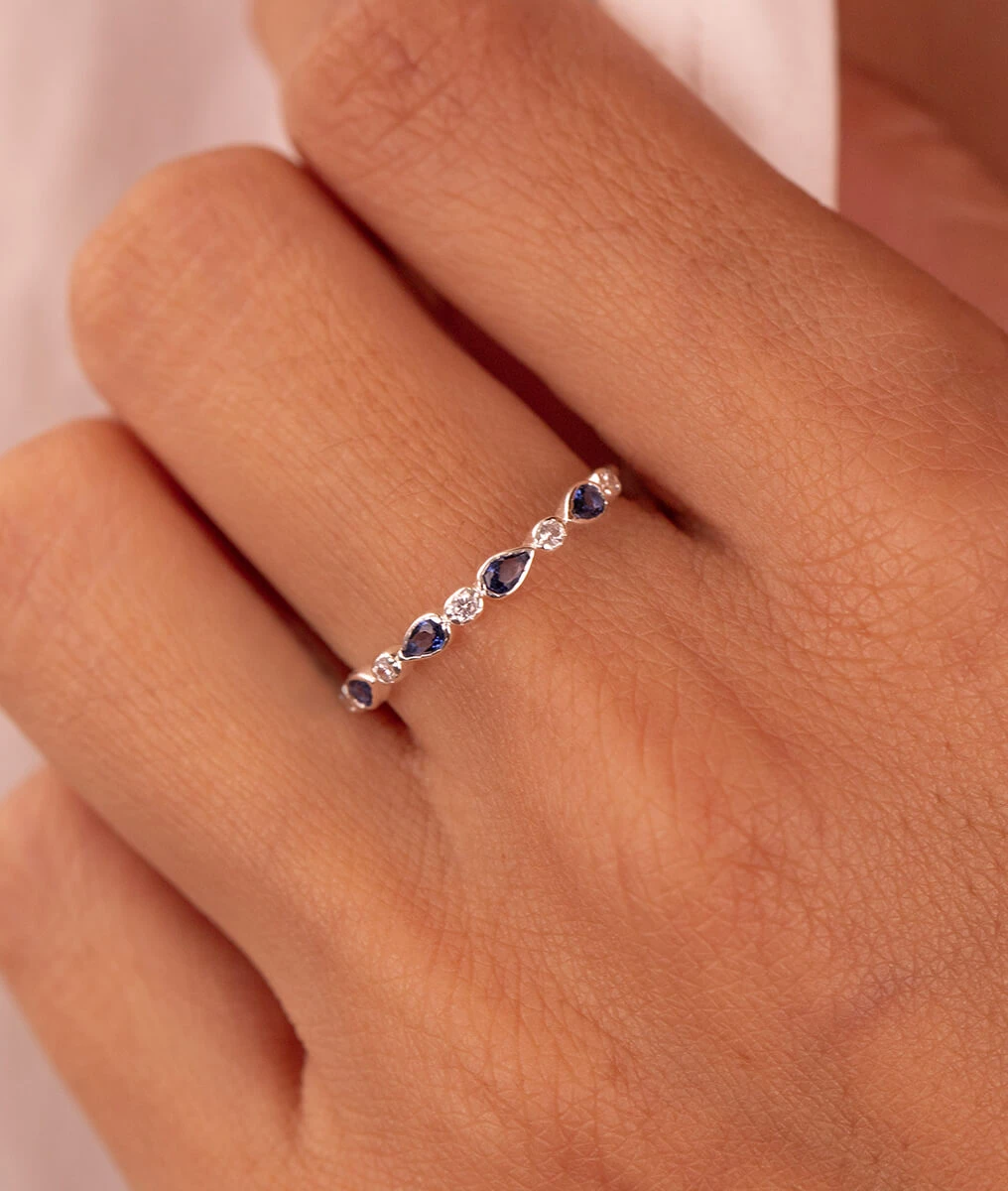 Bague fine gouttes zircons bleus Argent 925